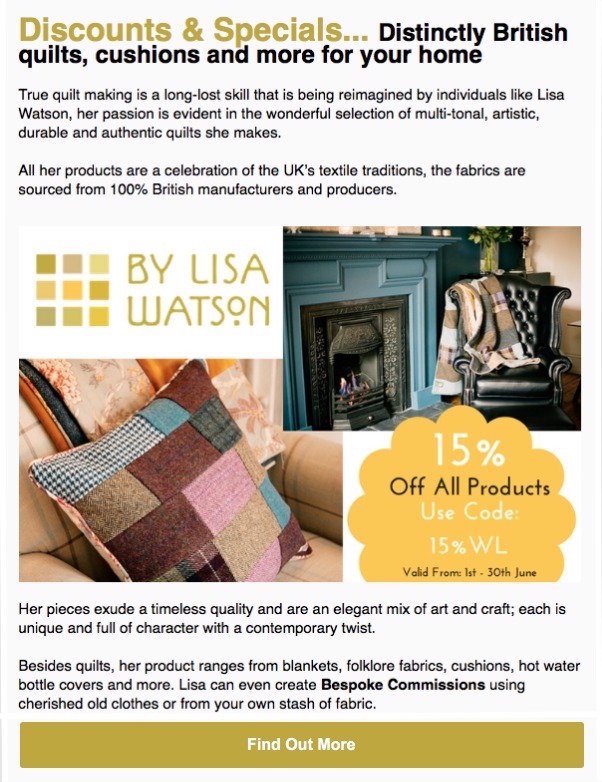 By Lisa Watson special offer for Wolsey Lodges members