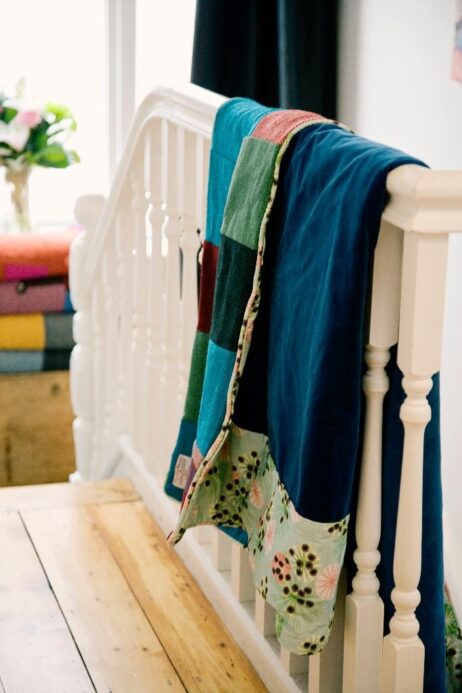Brights Velvet And Harris Tweed Patchwork & Quilted Throw 100% British Made.