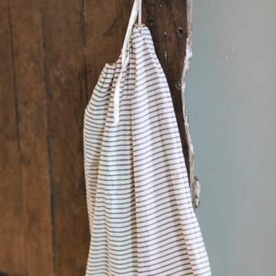 A v.useful Big B&W Drawstring Ticking* Bag, measuring 50 by 60cm, ideal to hold all the flotsam&jetsam from your life.