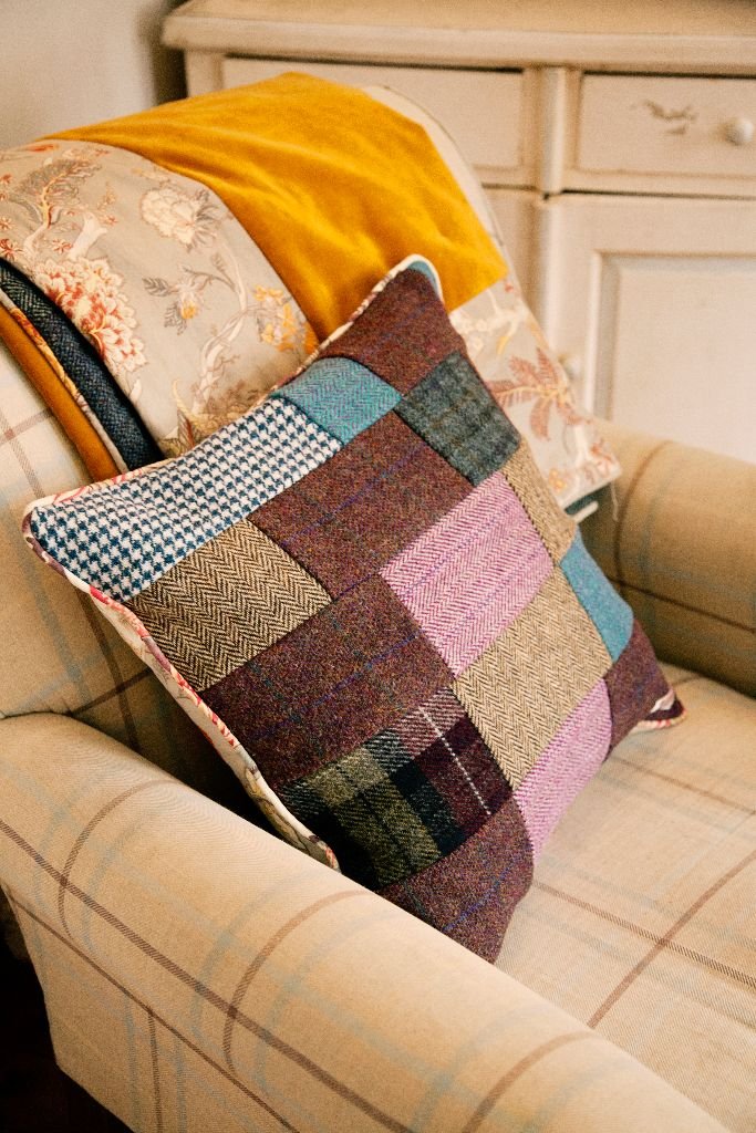 One of a kind Harris Tweed patchwork cushions
