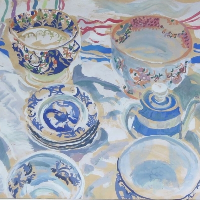 Gordon's Blue&White China StillLife-gouache-74by106cm-framed-£200