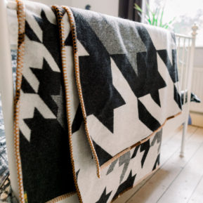 Classic Houndstooth updated with a Contemporary Twist. Blanket Stitch edging in Mustard to compliment B&W Houndstooth design, just £115