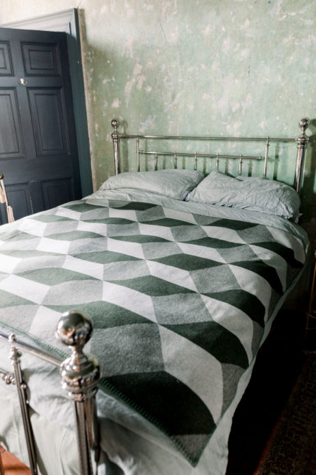 3-D effect Tumbling Block Reversible Wool Blankets In Olive And Ash Colourway - Image 2