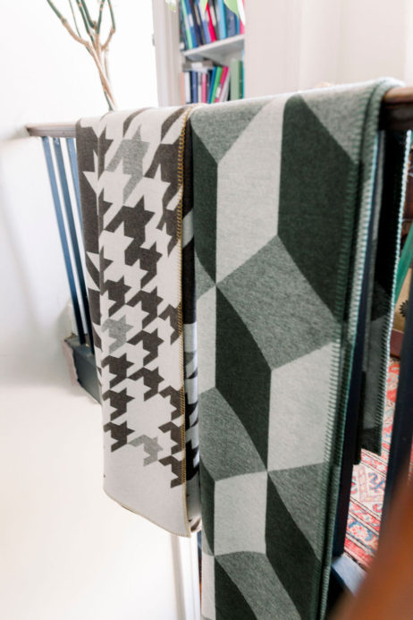 3-D effect Tumbling Block Reversible Wool Blankets In Olive And Ash Colourway - Image 5
