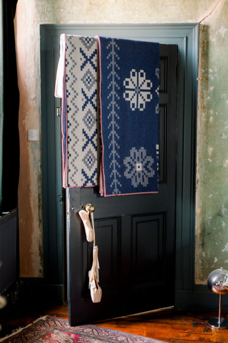 BIG Fair Isle Design Reversible Wool Blankets In Sea Holly & Silver Colourway - LOW STOCK