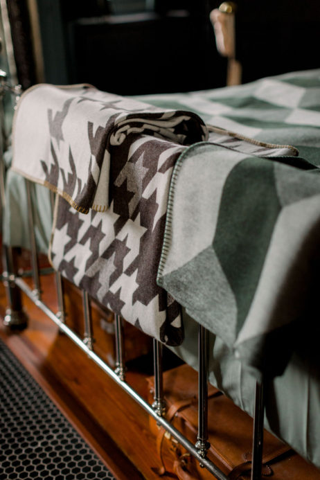 3-D effect Tumbling Block Reversible Wool Blankets In Olive And Ash Colourway - Image 3