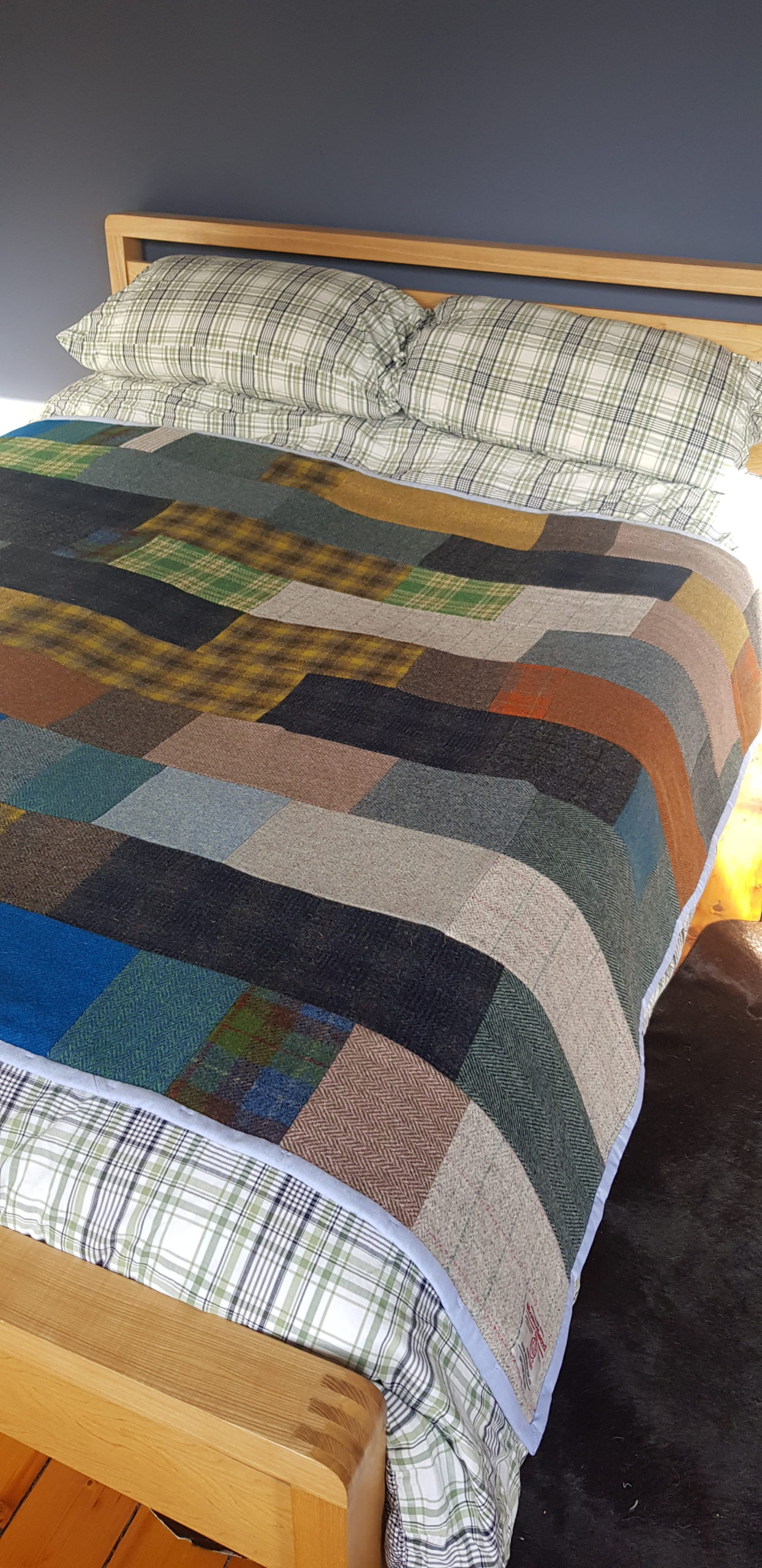 Truly one of a kind Handmade Harris Tweed Kingsize Patchwork Quilt