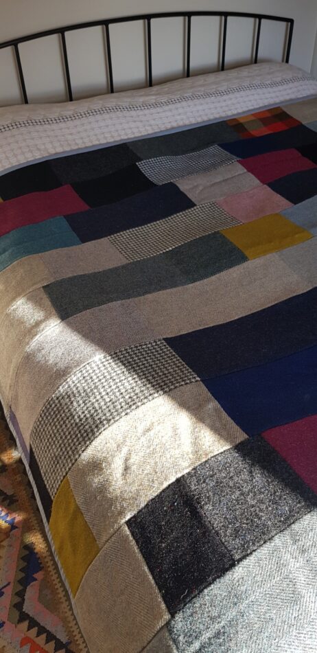 Colourful Handmade Harris Tweed King-size Patchwork Quilt