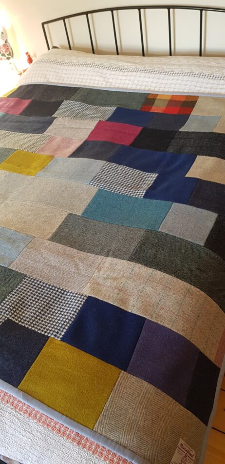 Colourful Handmade Harris Tweed King-size Patchwork Quilt - Image 3