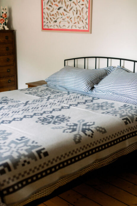 BIG Fair Isle Design Reversible Wool Blankets In Monsoon & Silver Colourway - Image 3