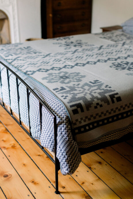 BIG Fair Isle Design Reversible Wool Blankets In Monsoon & Silver Colourway - Image 4