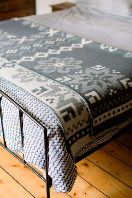 BIG Fair Isle Design Reversible Wool Blankets In Monsoon & Silver Colourway - Image 5