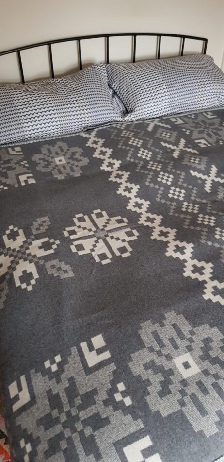 BIG Fair Isle Design Reversible Wool Blankets In Monsoon & Silver Colourway - Image 2