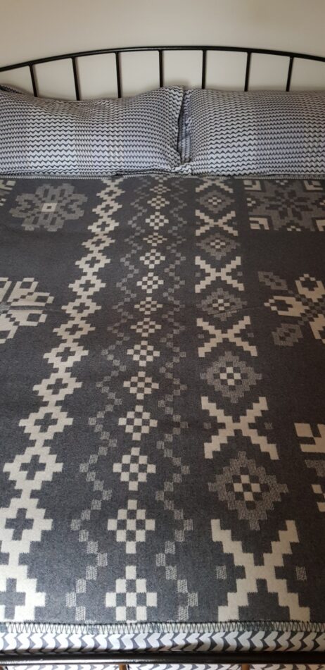 BIG Fair Isle Design Reversible Wool Blankets In Monsoon & Silver Colourway