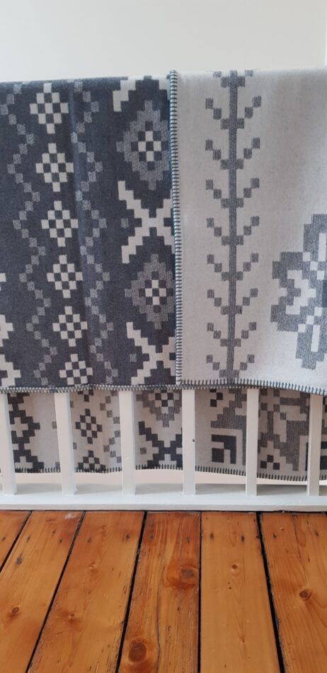 BIG Fair Isle Design Reversible Wool Blankets In Monsoon & Silver Colourway - Image 4