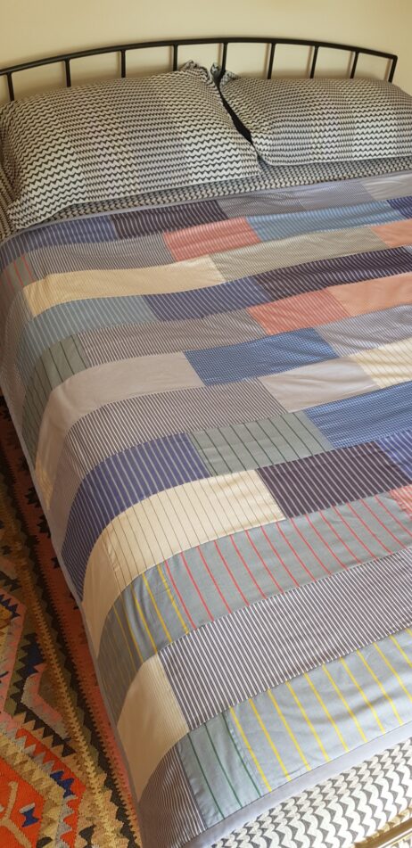 Two Lighter Weight Patchwork Quilts Stitched With Shirting Fabrics